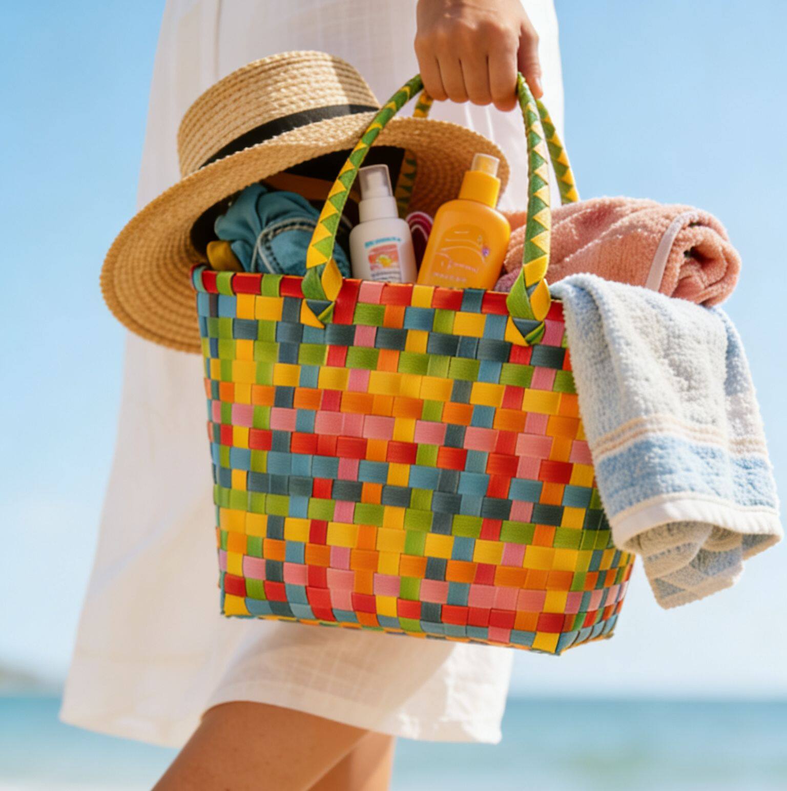 编织彩色伴手礼品篮子手提袋购物篮野餐篮洗澡篮生日宴会乔迁礼包