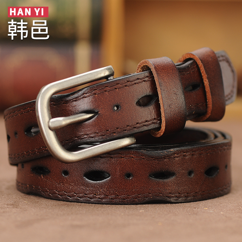 皮带女头层牛皮镂空腰带细皮带