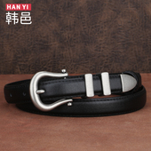 皮带黑简约时尚 真皮女士复古细腰带窄款 牛仔裤 百搭设计小众感黑潮