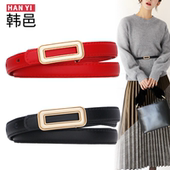 皮带女真皮窄时尚 休闲简约细腰带黑 百搭毛衣外套韩版 装 饰裙子西裤