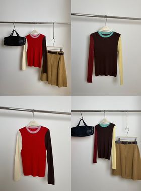 十三行高货拼色圆领长袖针织衫2025早秋新款时尚百搭宽松显瘦毛衣