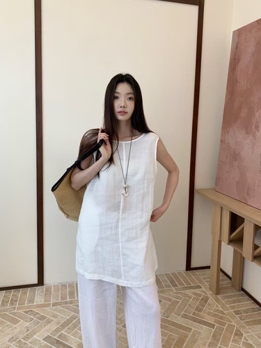 欧洲站纯色圆领后开排扣背心裙