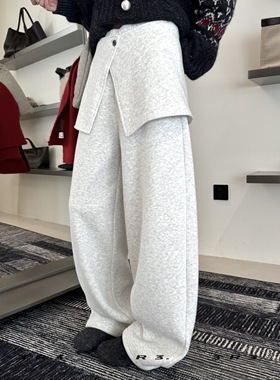 欧洲站高货屁帘加绒卫衣弯刀裤2025秋冬新款时尚百搭阔腿休闲裤潮
