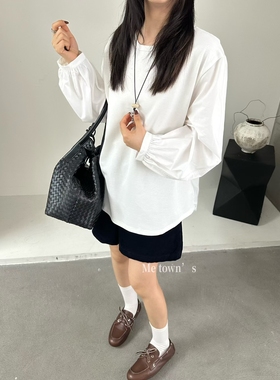 十三行高货圆领拼接衬衣T恤2025秋冬新款时尚后开叉百搭显瘦上衣