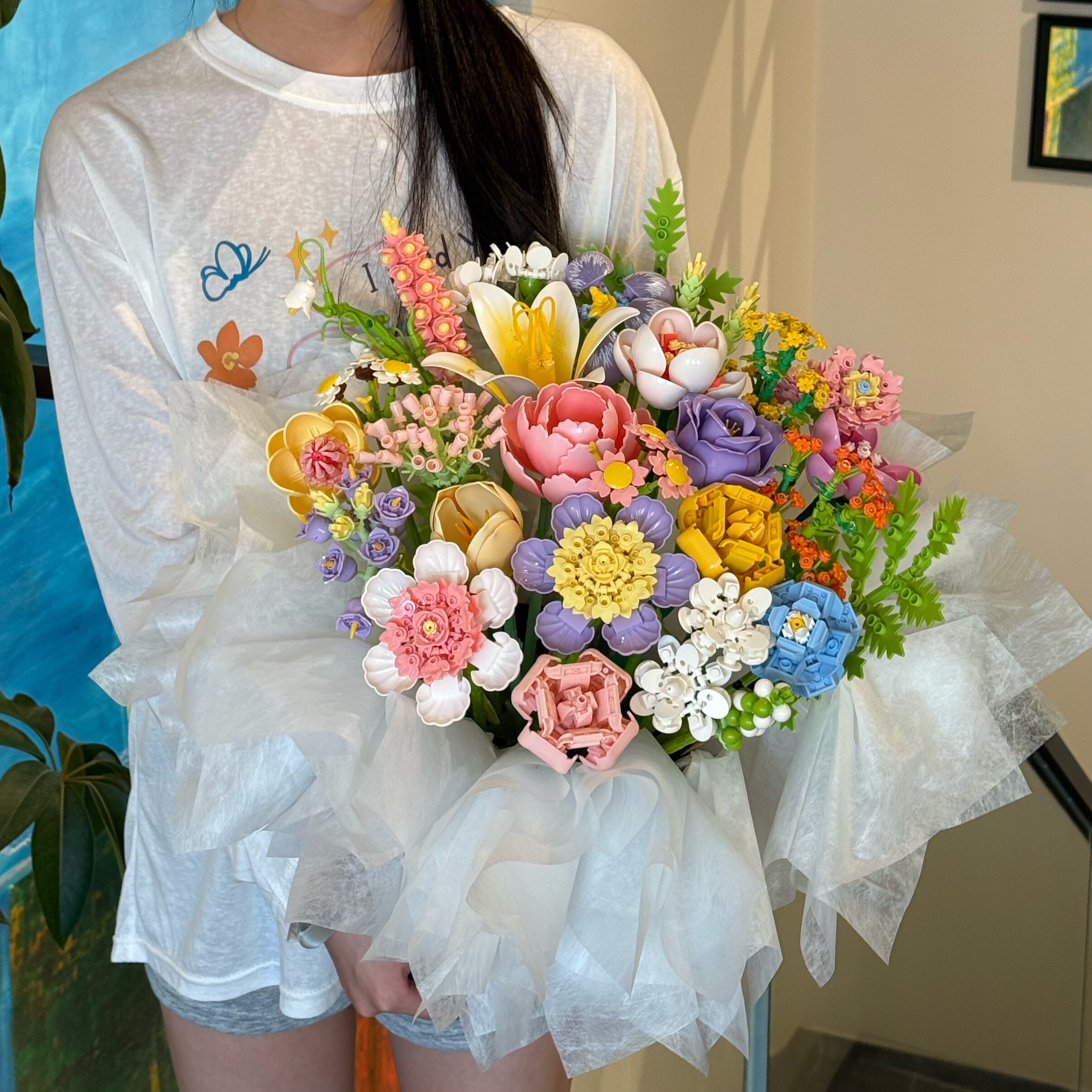 拼装积木花束DIY手工材料包高颜值抱抱桶组合创意七夕生日礼物图片