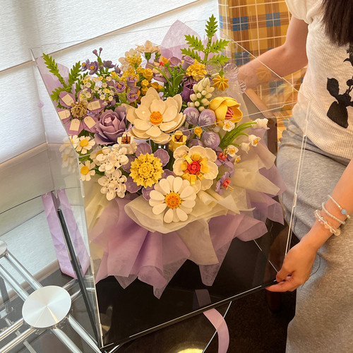 紫色浪漫高颜值仙气积木花束DIY手工一整套组合送女友情人节礼物