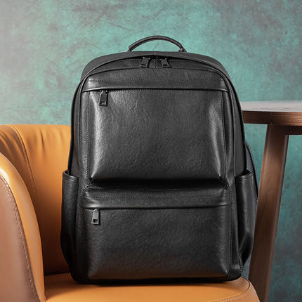 简约时尚真皮双肩包男头层牛皮旅行背包大容量15.6寸笔记本电脑包