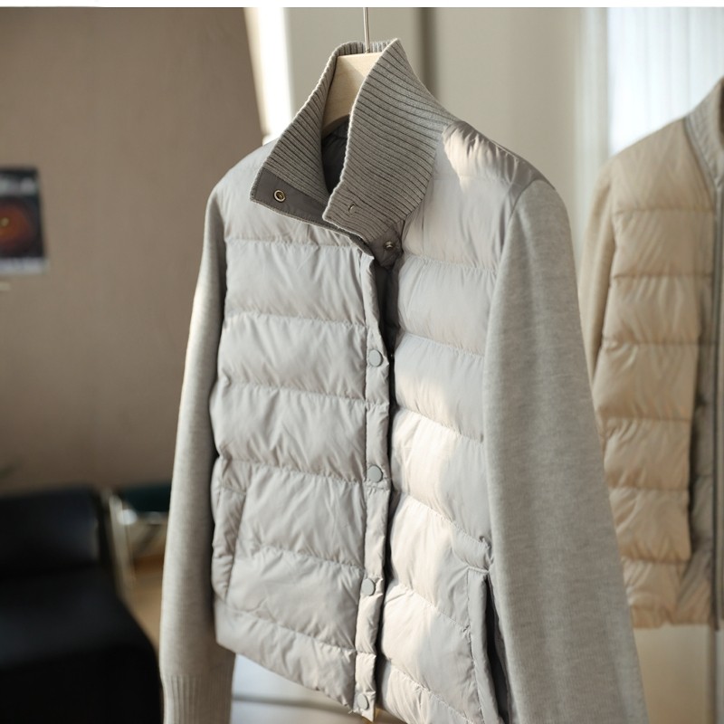 空气小暖宝！轻盈保暖羊毛棉服针织拼接立领宽松外套女秋冬