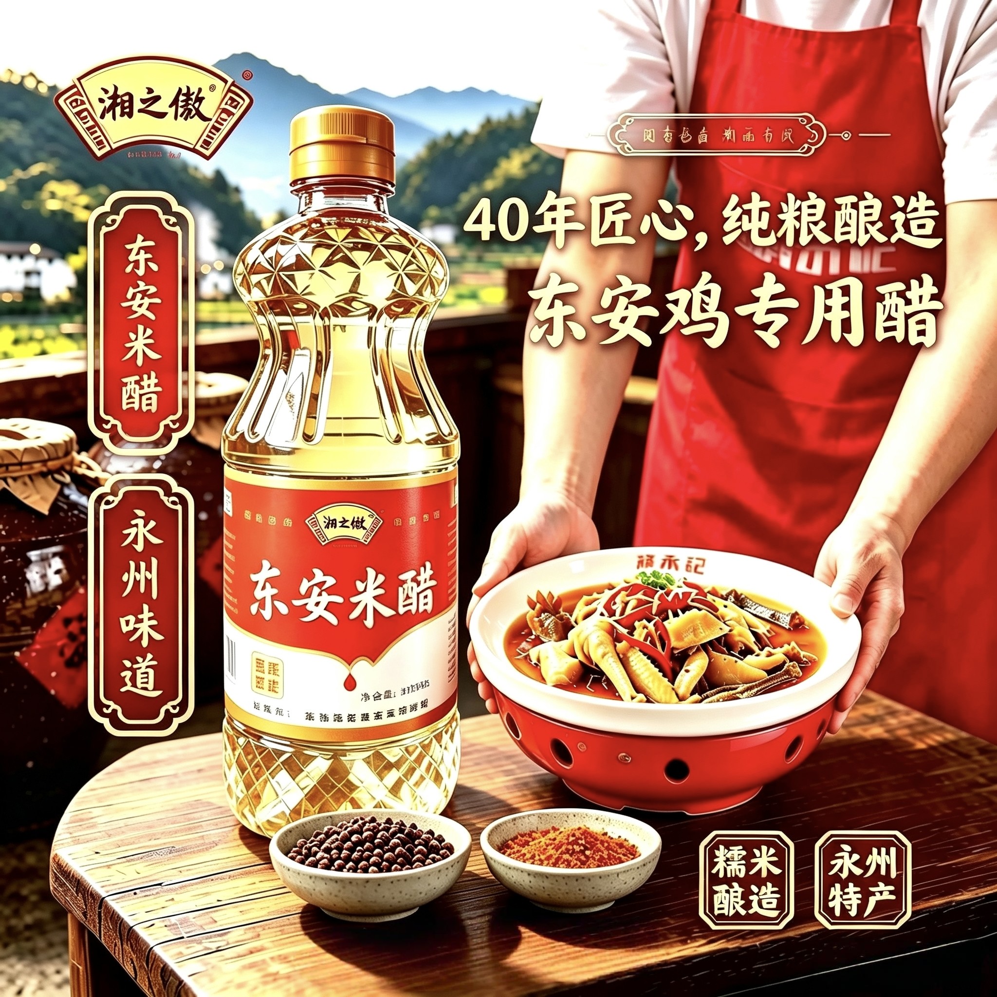 东安米醋东安鸡专用无添加酿造白醋瓶装800ml家用凉拌调味