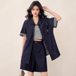 短袖 上衣短褲 夏新套裝 牛仔女裝 氣質(zhì)外套兩件套 時尚 G8937寬松大碼