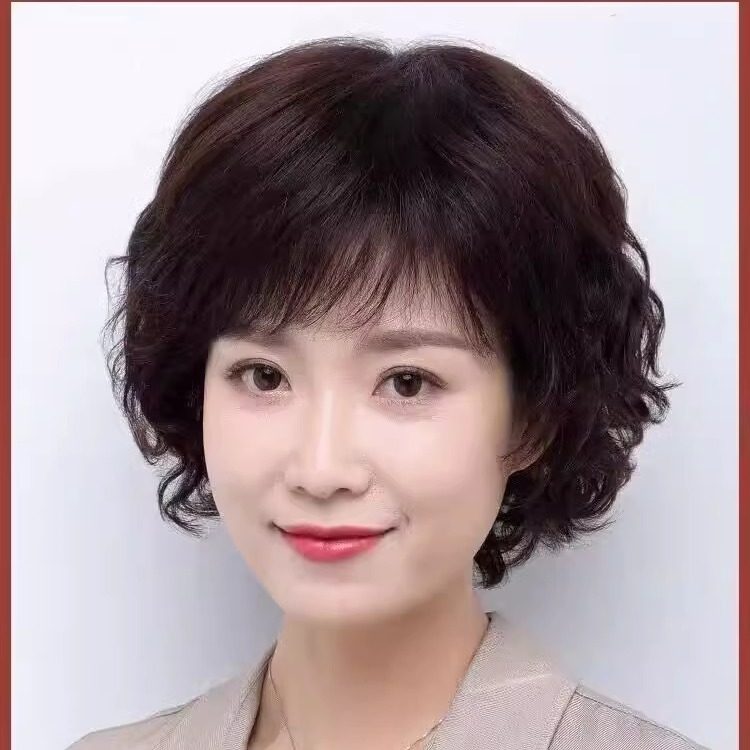 洋气假发女全头套蓬松短卷发中老年妈妈假发女短发真头发40到50岁
