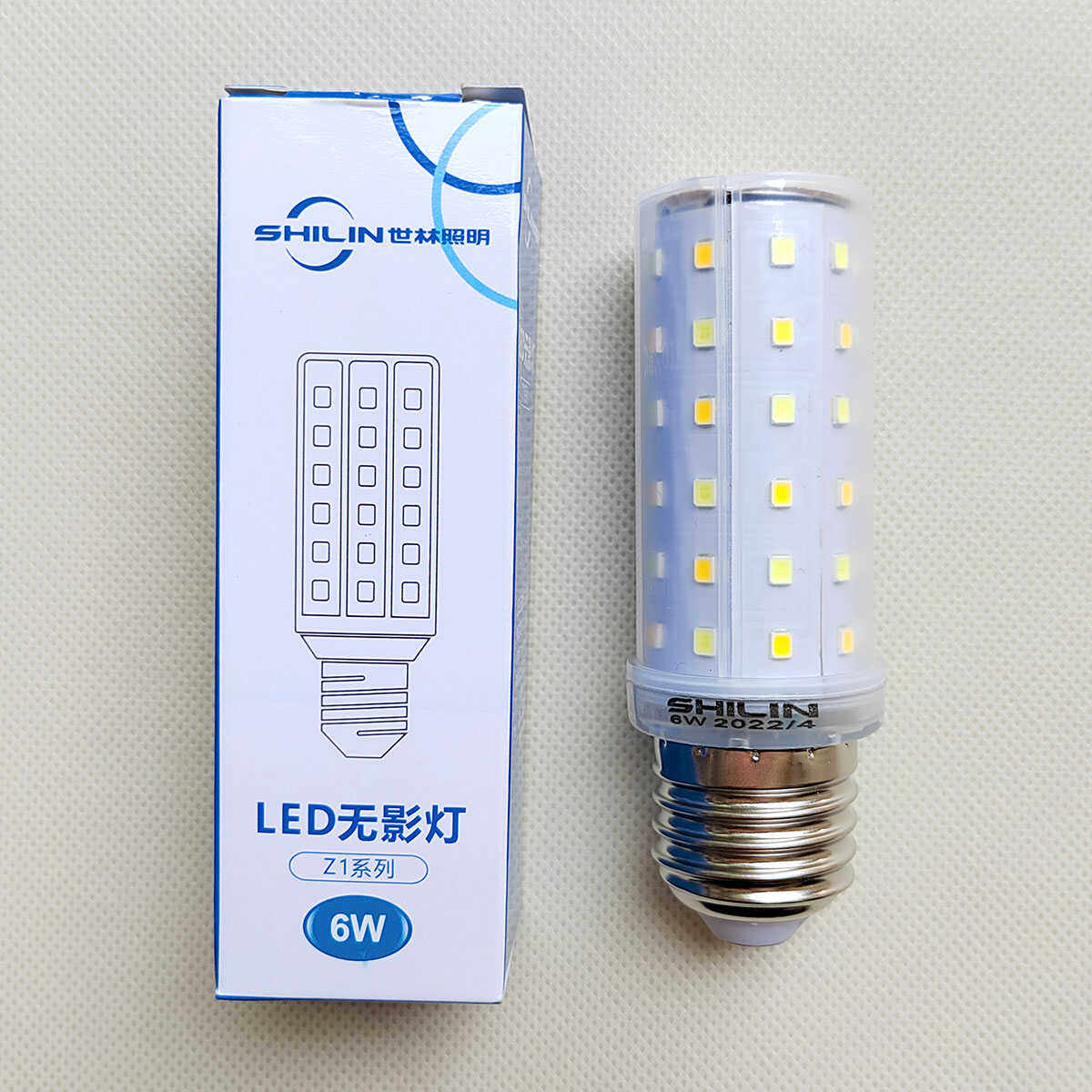 世林LED柱形灯6w无影灯白光黄中家用小体积三色变光节能玉米灯