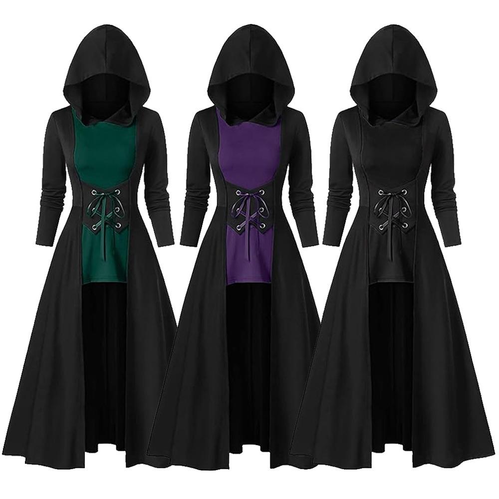 中世纪连帽系带拼色文艺