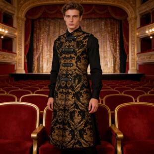 万圣节黑长袍朋克哥特无袖立领礼服舞台装外套长款马甲男朋克服装