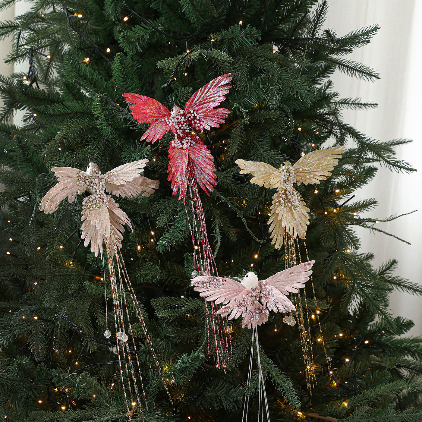 圣诞节装饰小鸟新款飞鸟夹子彩色羽毛仿真小鸟圣诞树装饰品挂件