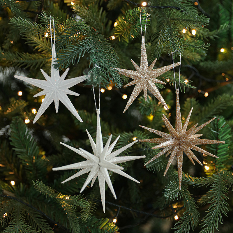 金石缘圣诞节立体爆炸星挂件圣诞树装饰品橱窗金色白色星星吊饰