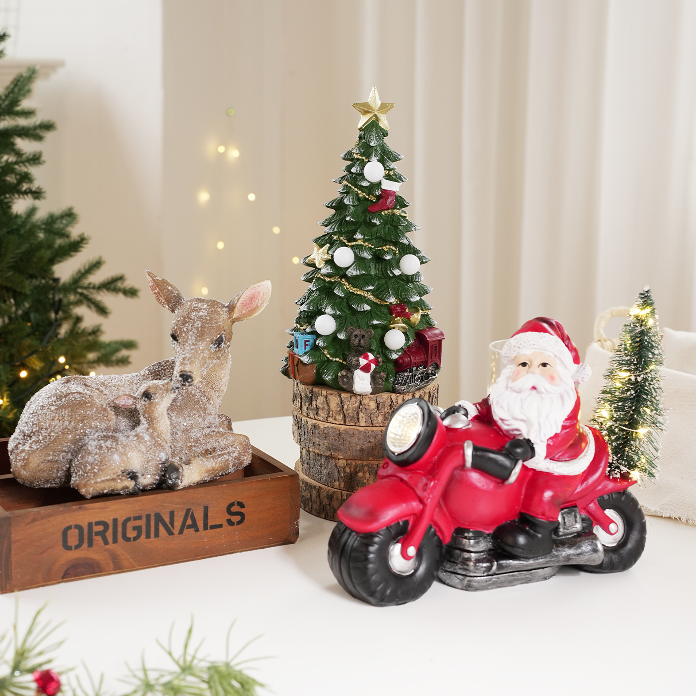 新款圣诞老人摩托车摆件