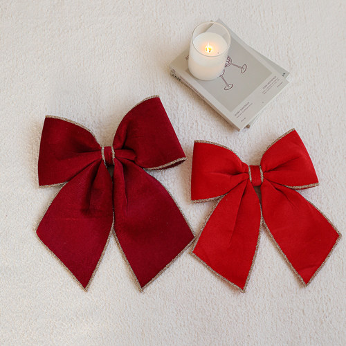 圣诞蝴蝶结金边植绒丝绒挂饰