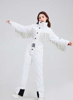 2022新品流苏保暖白色连体滑雪服009号宝贝