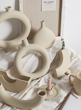 干花装饰摆件北欧ins风陶瓷花瓶现代简约创意家居客厅插花白色