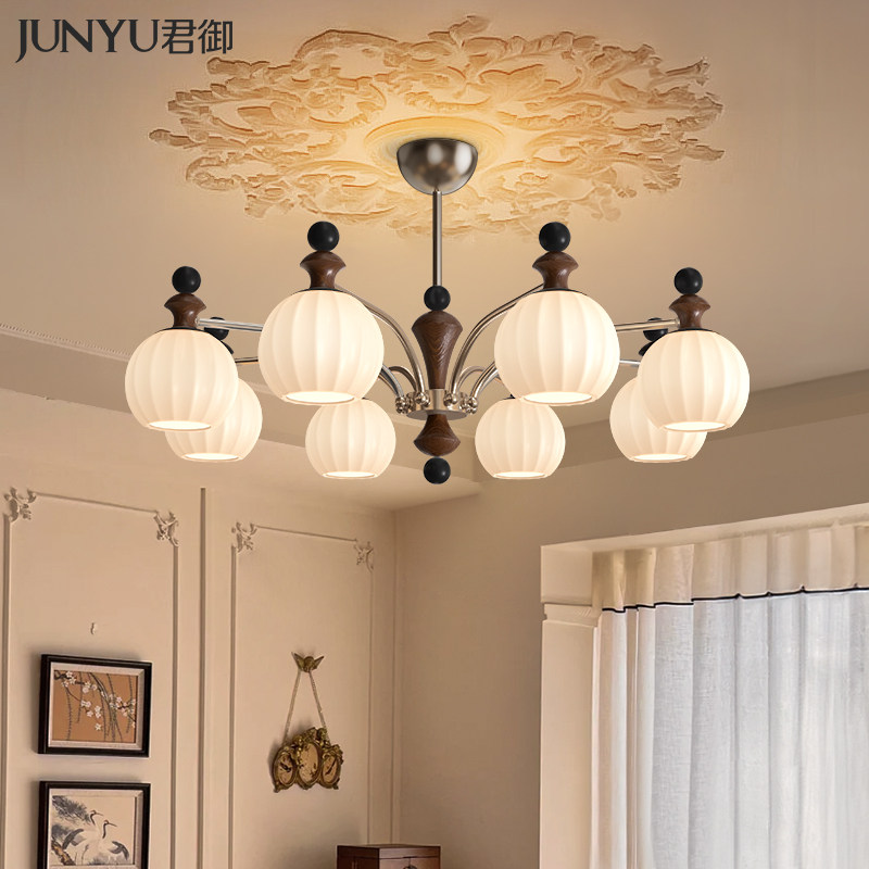 君御霓裳中古风客厅吊灯新中式高端大厅主灯2025新款胡桃木色灯具