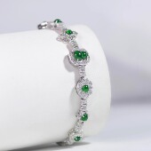 天然A货翡翠手链S925银镶女士腰缠万贯盘缠翡翠手链 翠禧珠宝