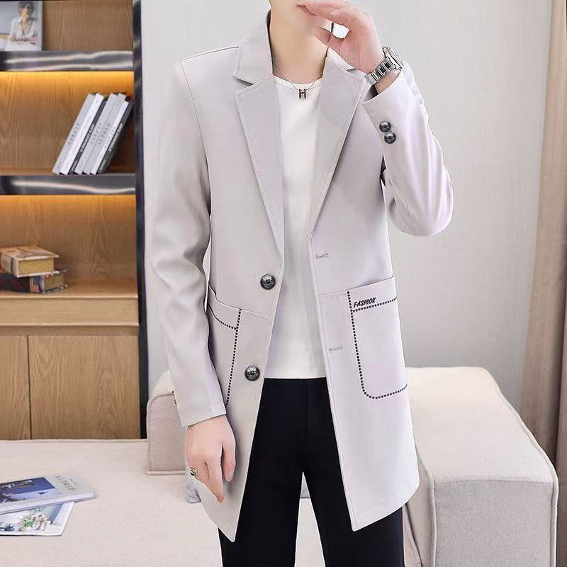 2025新款风衣外套男春秋季韩版休闲修身西服领男装中长款上衣服