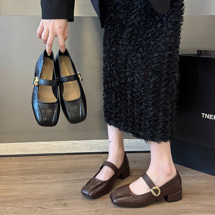 韩版粗跟褶皱方头玛丽珍单鞋女2026新款秋季低跟复古温柔风小皮鞋,女鞋,浅口单鞋,淘宝优惠券,粉丝福利购,淘宝优惠卷