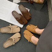 外穿平底一脚蹬勃肯拖鞋 新款 懒人百搭 女2026春季 复古风包头半拖鞋