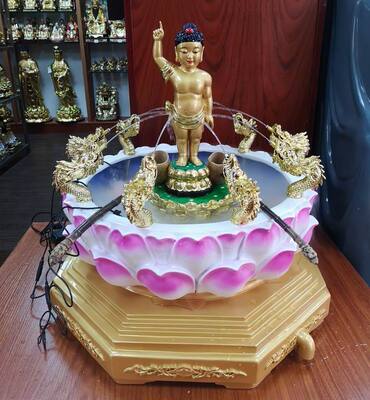 浴佛节树脂彩绘九龙喷水浴佛盆指天地太子佛浴佛盘释迦牟尼佛诞节