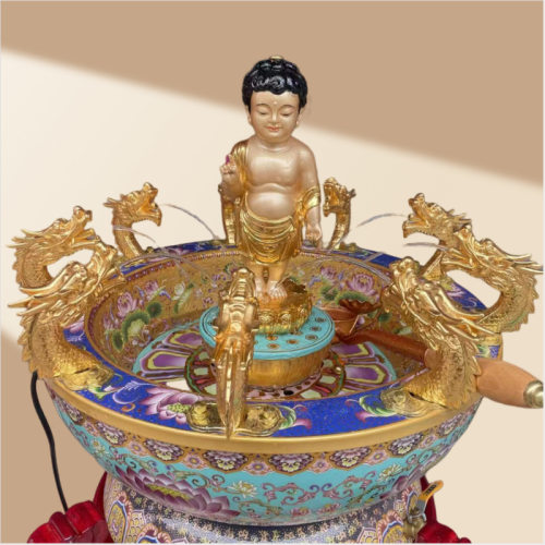 纯铜九龙吐水太子佛浴佛盆释迦牟尼佛浴佛节寺庙供佛浴佛盆勺用品