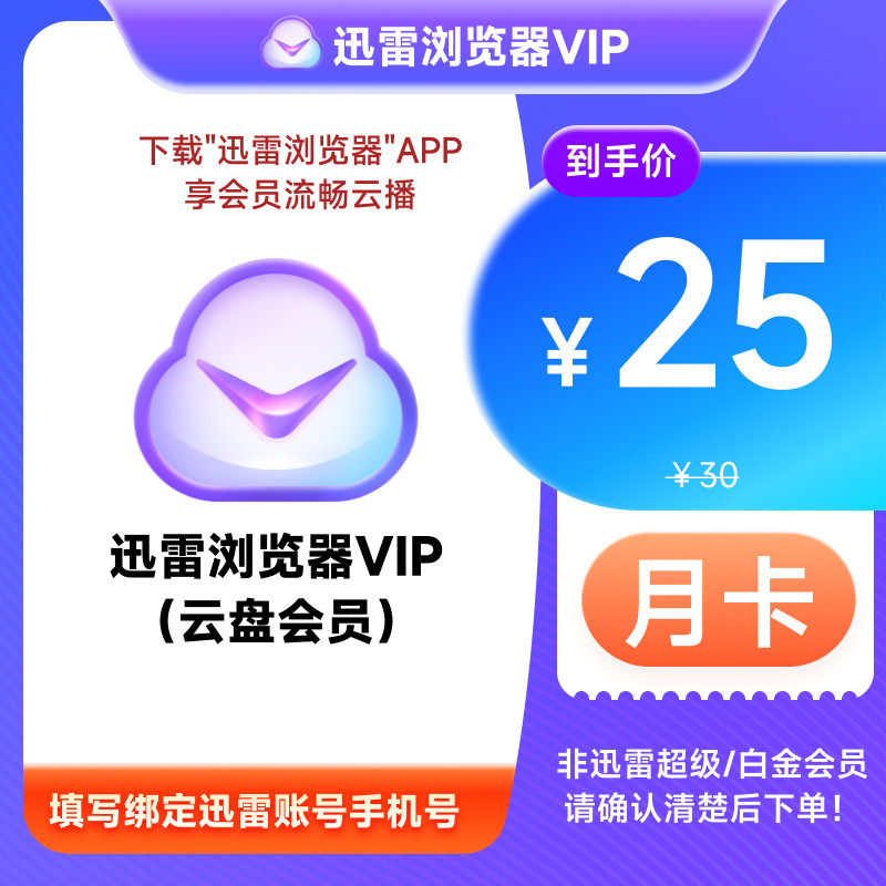 迅雷浏览器会员月卡31天10TB云盘空间存储非超级/白金会员直充图片