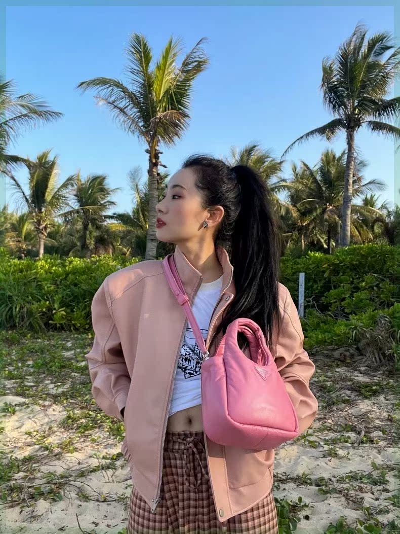 IN choose u笑笑家2023春装宽松显瘦气质立领皮衣外套女夹克上衣