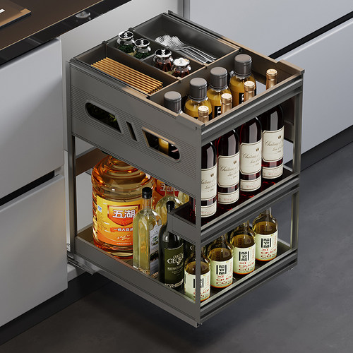 调味调料拉篮厨房整体橱柜铝合金多层抽屉式抽中抽拉篮内置收纳调