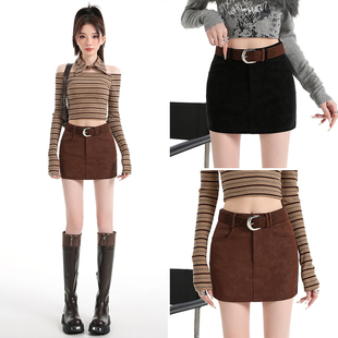 复古辣妹皮裙半身裙女2025秋冬新款 a字包臀超短裙 高腰修身