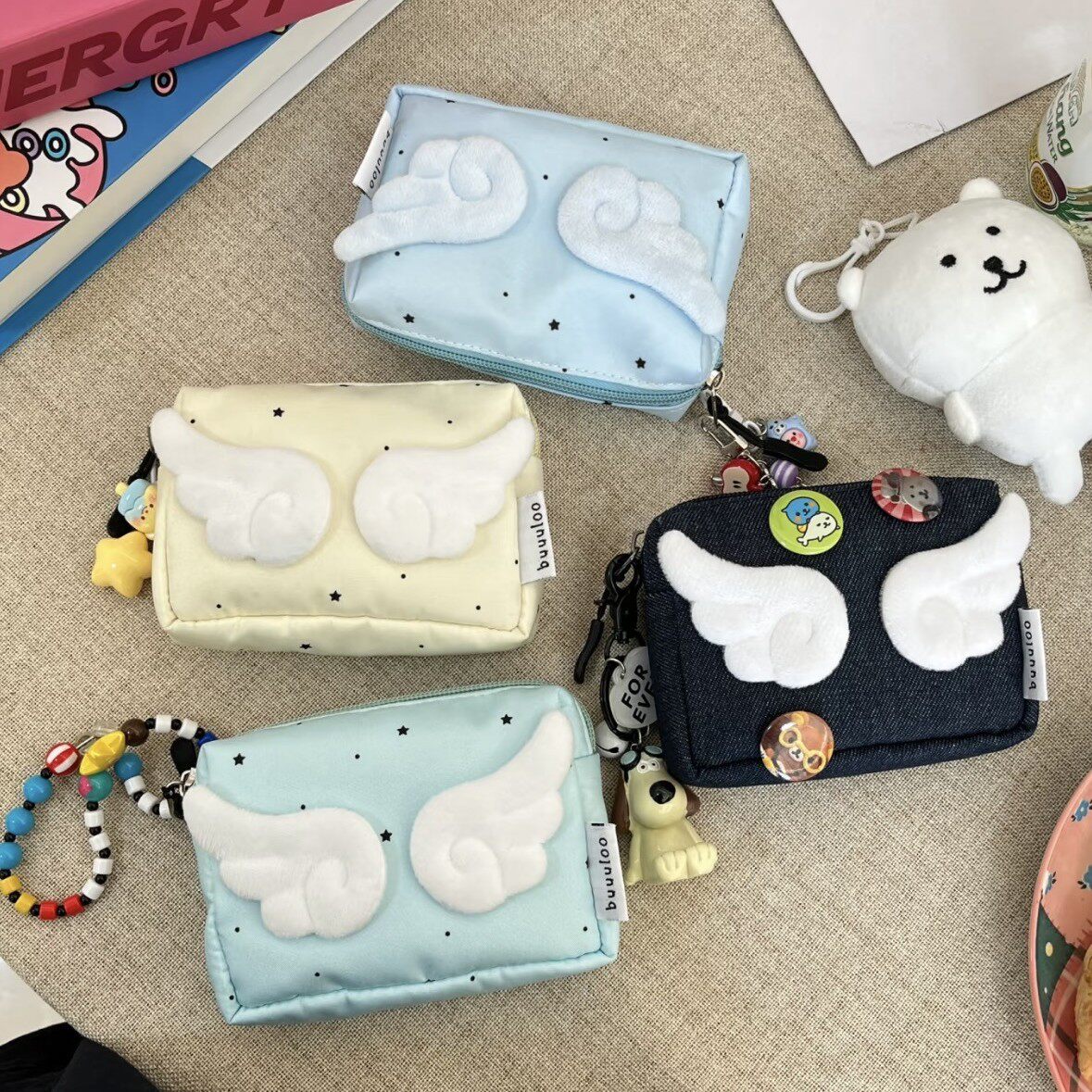 原创自制星星天使小包口红耳机姨妈巾收纳包大容量卡包可爱零钱包