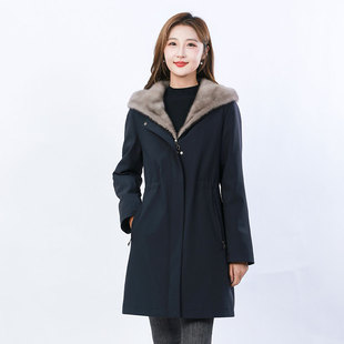 2025新款 尼克服女皮毛一体冬皮草 派克服女整貂皮内胆可拆卸中长款