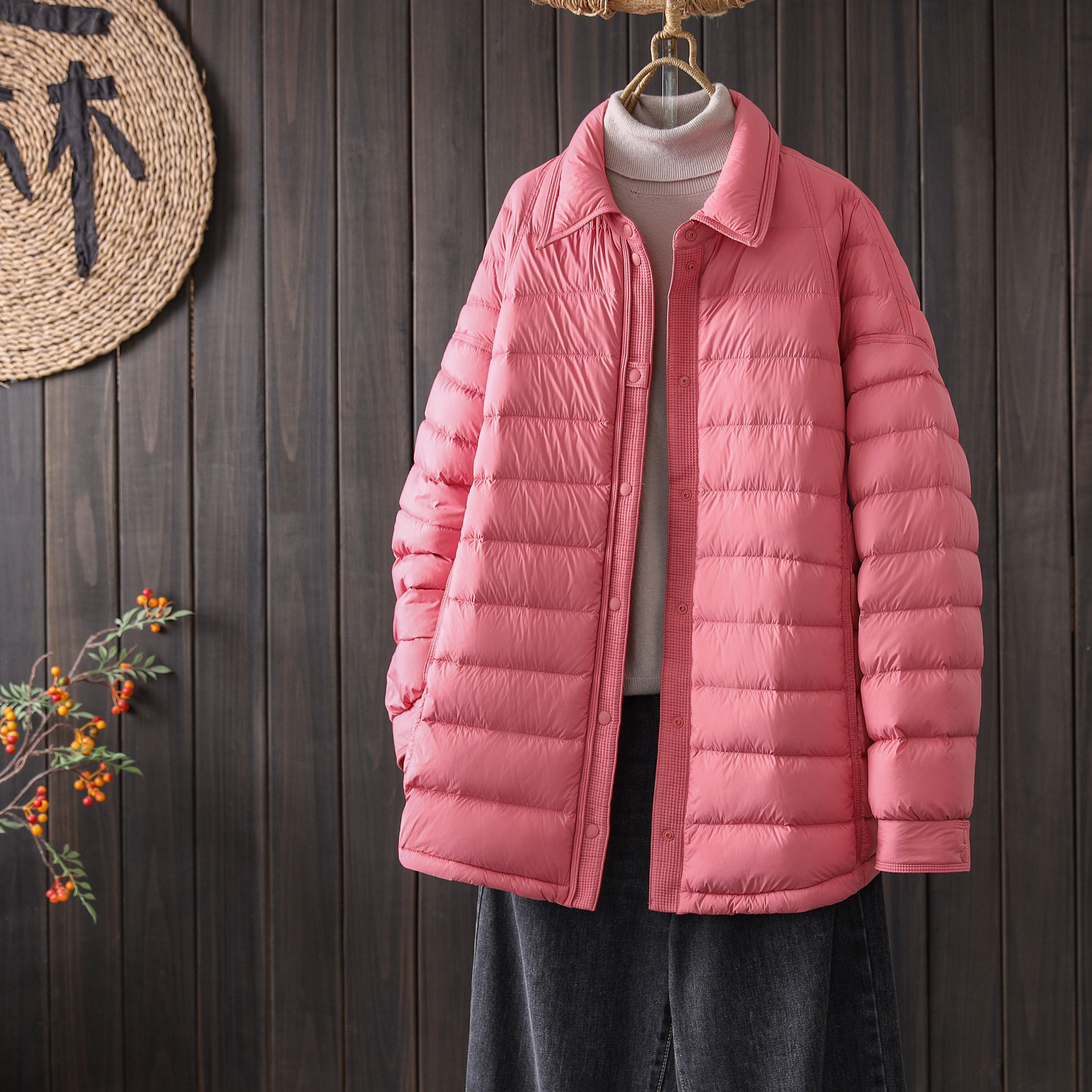 秋冬衬衫领显瘦保暖轻薄羽绒服