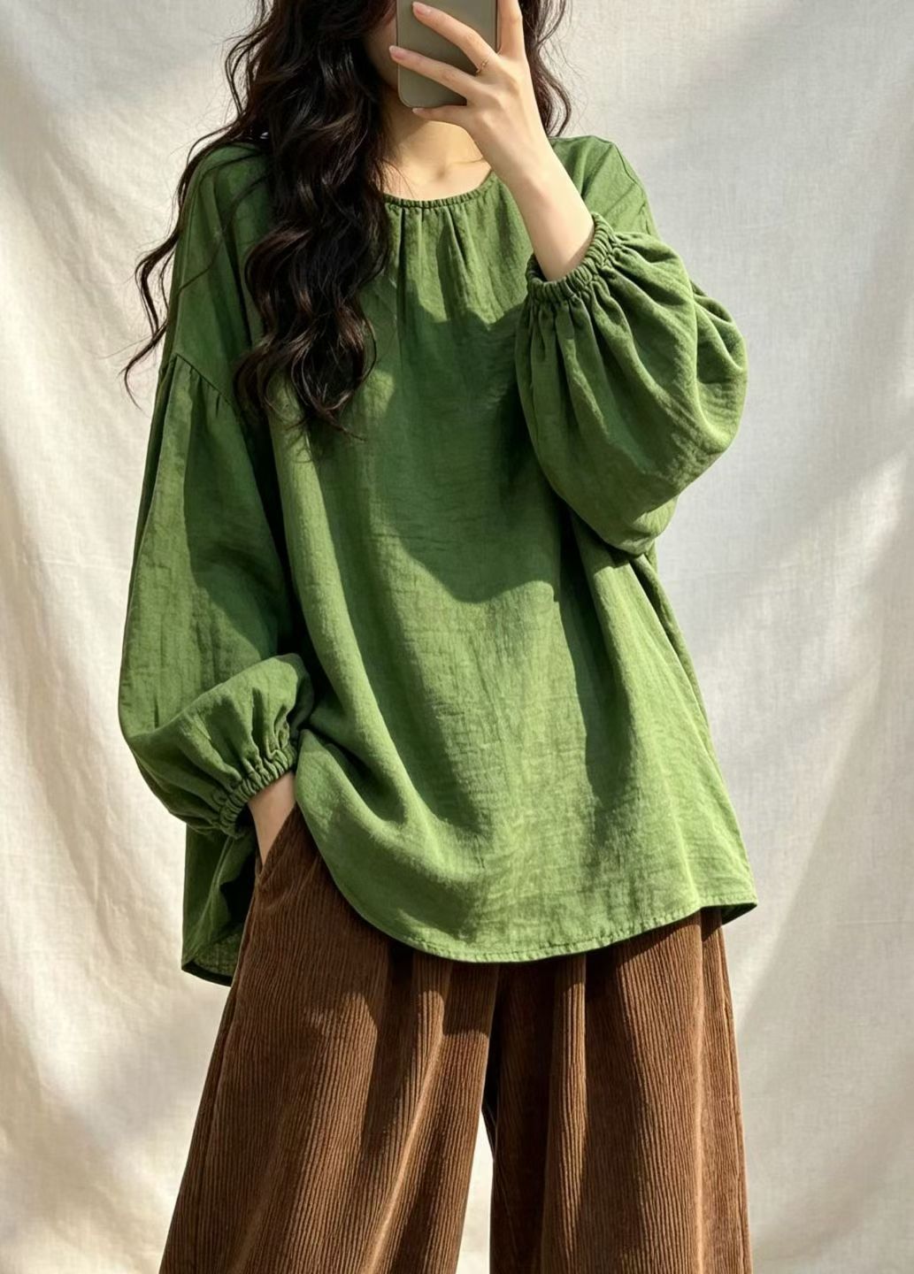 2026秋季新款复古文艺灯笼袖长袖衬衫双纱棉宽松显瘦衬衣上衣女