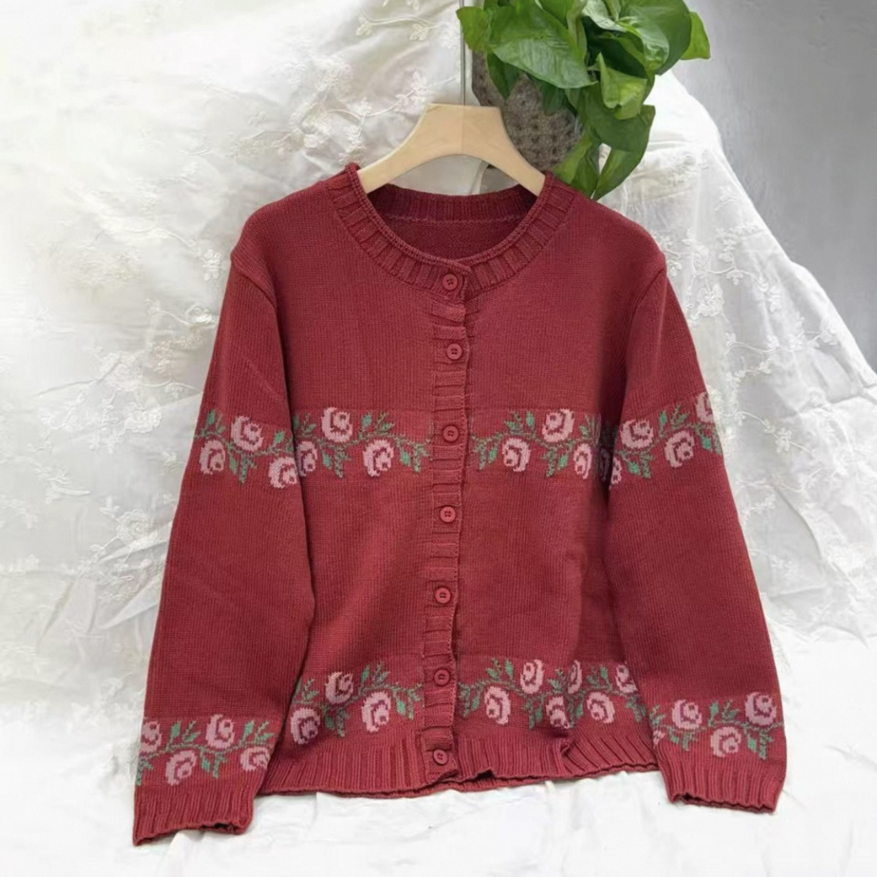 文艺针织提花开衫女士秋冬时尚