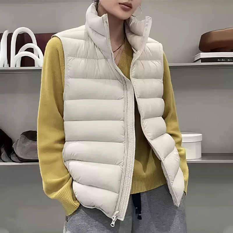 冬季新款立领无袖排骨羽绒服女