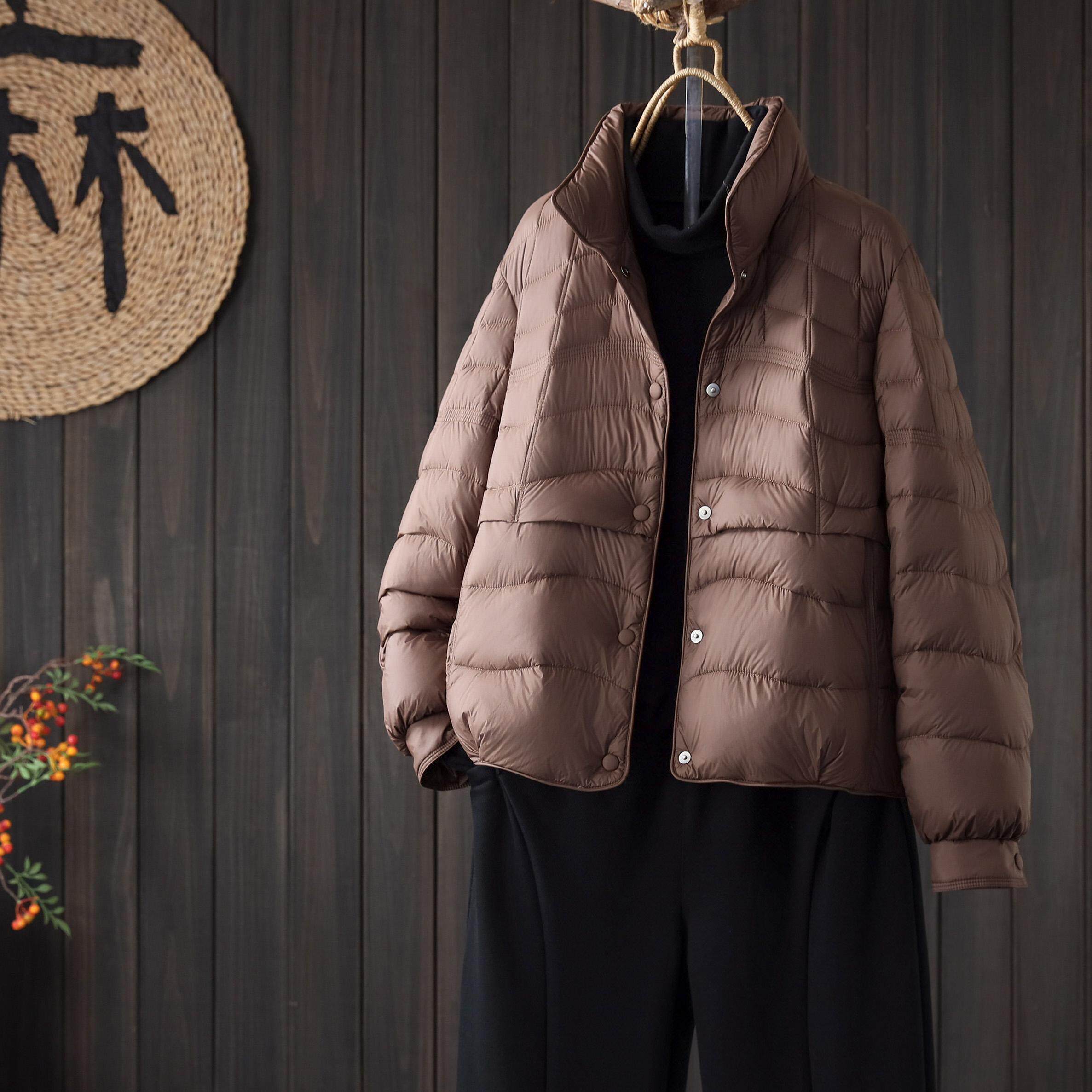 冬季轻薄立领菱格90白鸭绒羽绒服