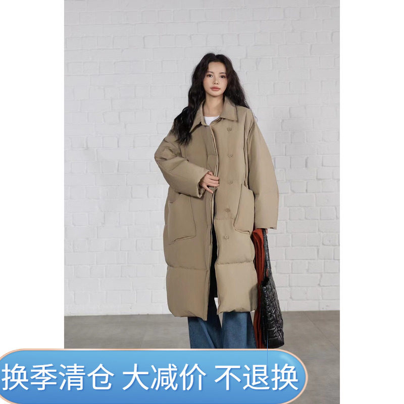 文艺休闲白鸭绒中长款翻领保暖女