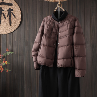 文艺时尚圆领90白鸭绒羽绒服女短款2025冬季新款宽松百搭保暖外套