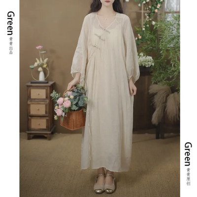 春夏收腰v领穿搭盘扣斜襟国风