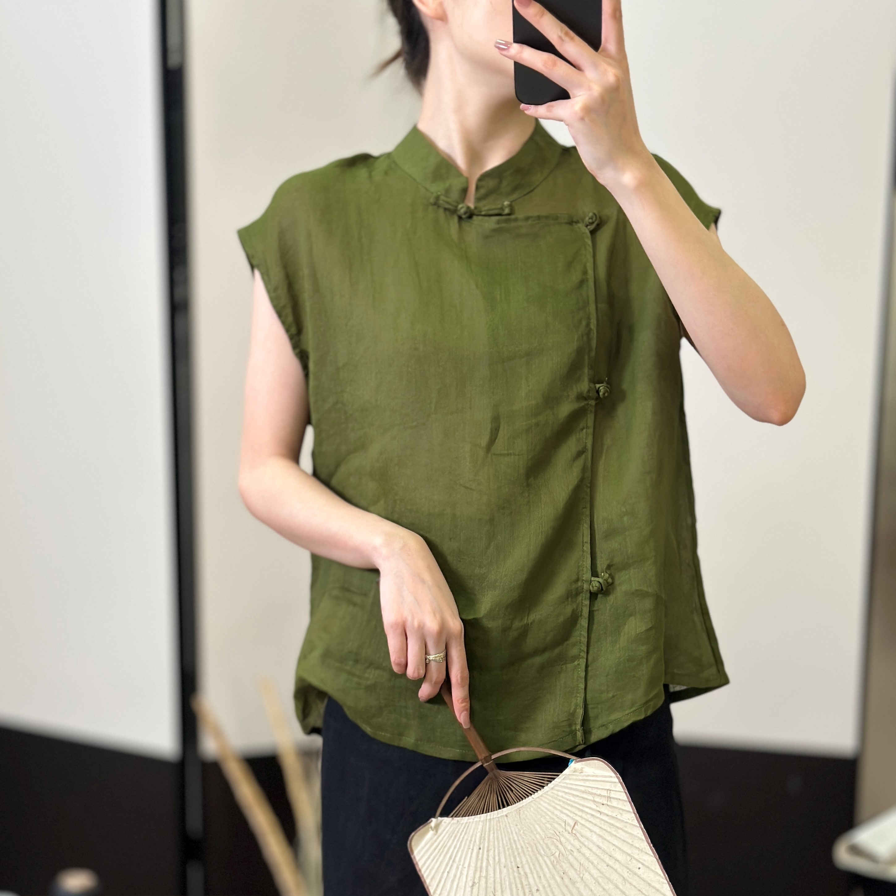 苎麻上衣立领纯色简约女中式盘扣