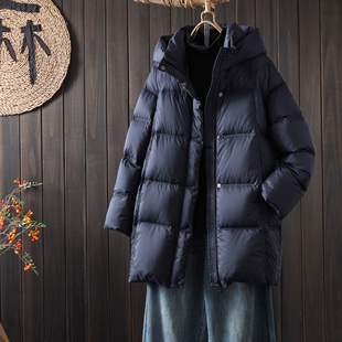 文艺冬季合身精致有好看分格填充篙品蓬松90白鸭绒护脖连帽羽绒服