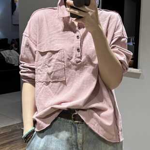 上衣女 衬衫 2025春新款 文艺复古简约纯色翻领宽松百搭休闲减龄长袖