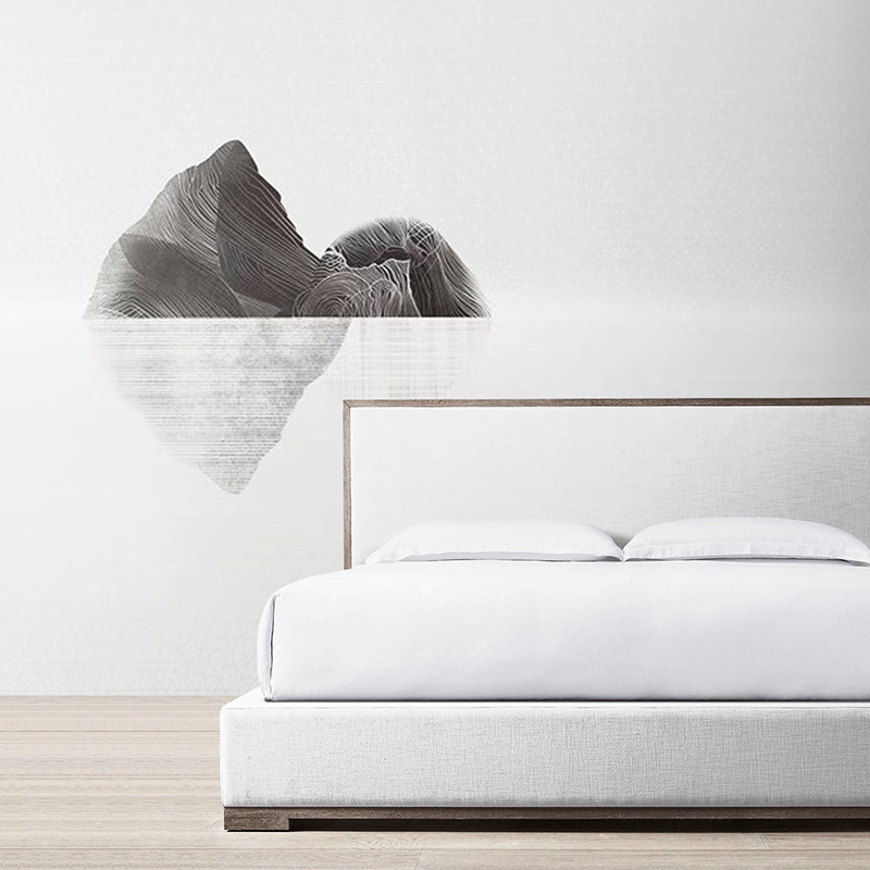 墙酷简约新中式线条山水风景墙布无缝客厅卧室定制壁画天空之镜i.