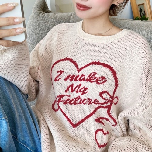 日本代购直邮 moment+6G 心形徽标提花针织套头衫女